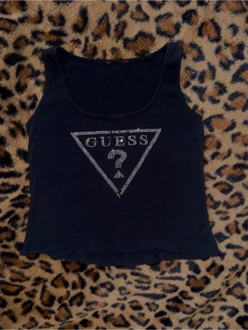 GUESS Black Rhinestone Triangle Logo Tank